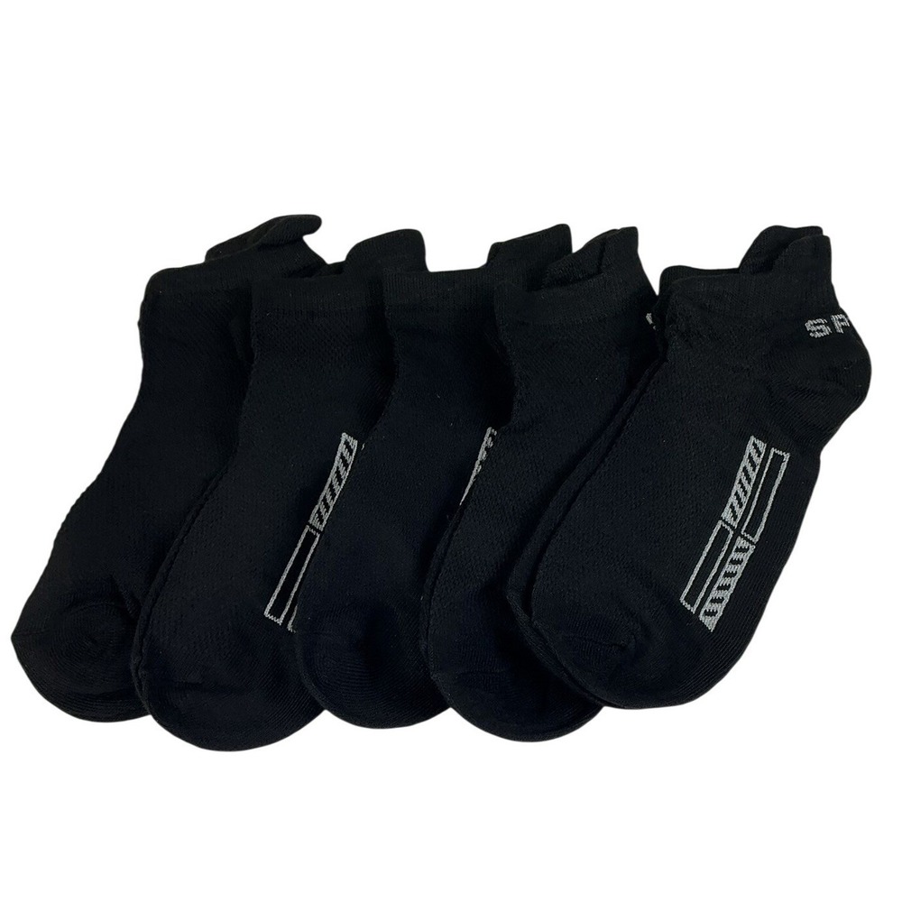 Mens Black Ankle Socks Lot‎ of 6 Athletic Cushioned Performance Socks One Size
